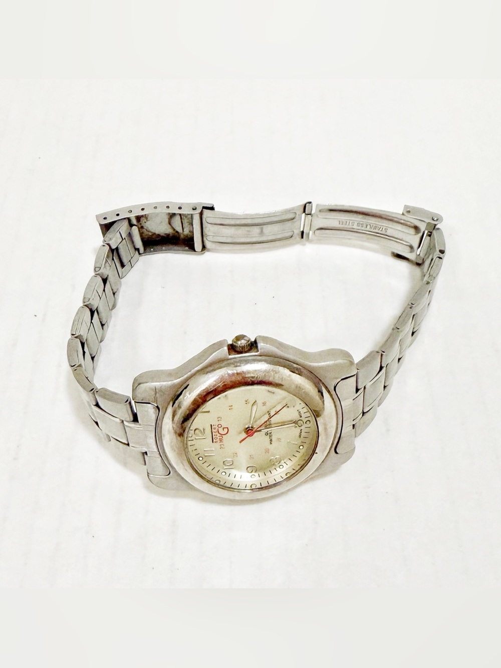 Vintage Robert Hugo Quartz Watch Men Silver Military Dial Japan Movt Analog